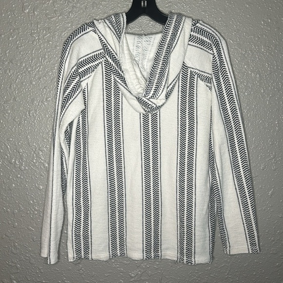 OCEAN DRIVE Hoodie Sweater Small White Black Stripe Drawstring Poncho Baja - Picture 11 of 13